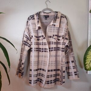 Kempson Plaid Lightweight Front Pocketed Preppy Soft Slouchy Boho Chore Coat